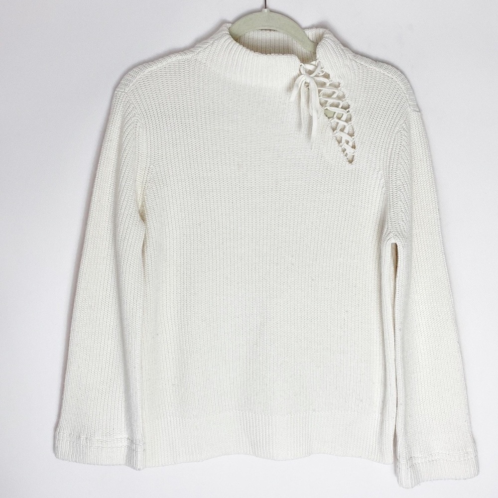 Ella Moss cream lace up sweater size medium